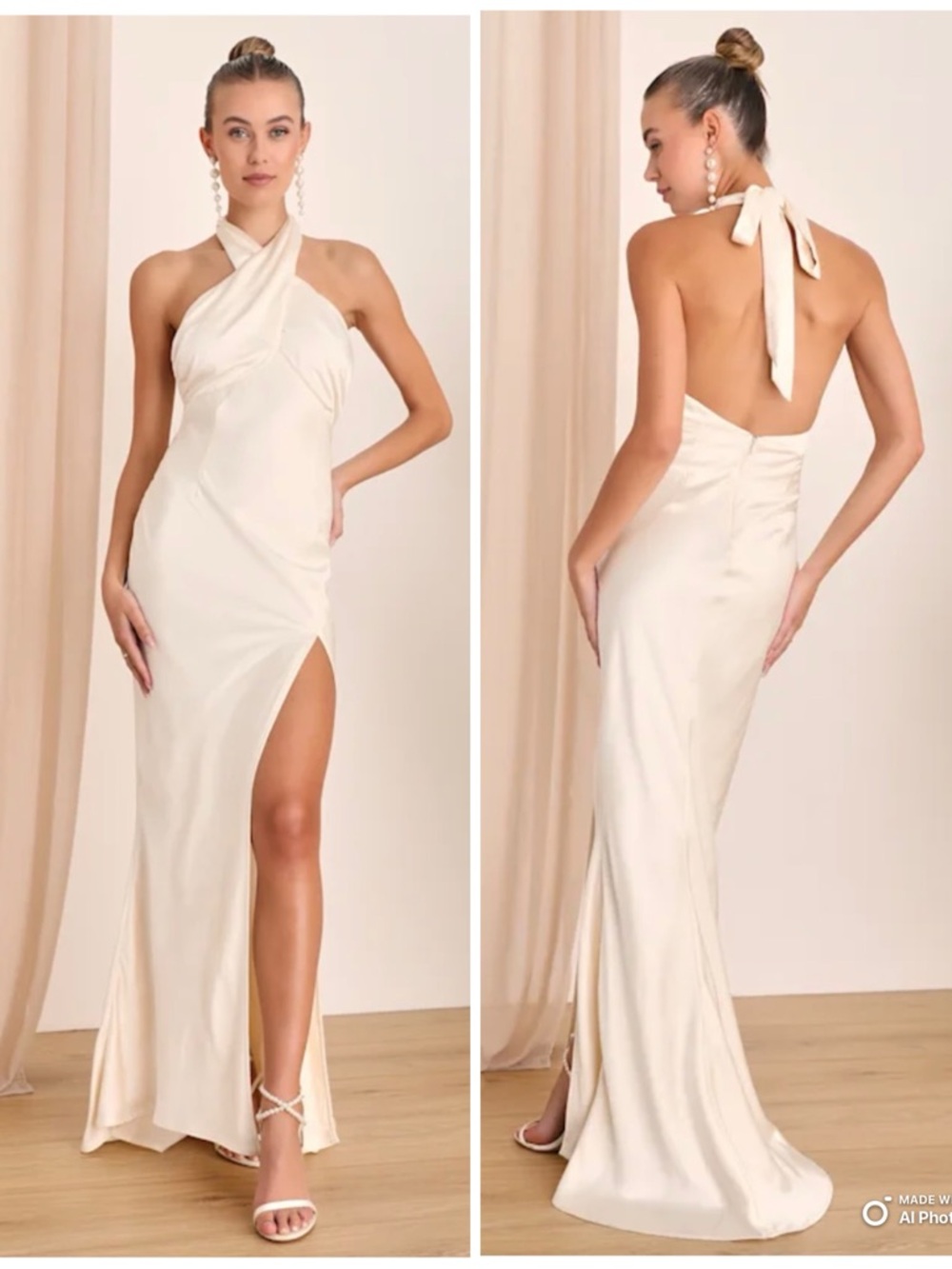 Lulus Large Start of Forever Ivory Satin Halter Mermaid Maxi Dress NWT Bridal
